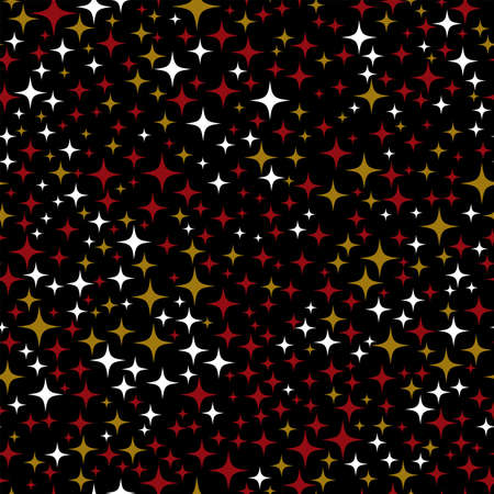 Sparkling midnight seamless pattern with stars and confetti. Abstract vector space. Colorful artistic illustration for fabric design, wallpaper, decorative paper, web design, postcard, background.のイラスト素材