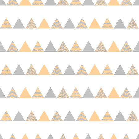 Colorful geometric seamless pattern with triangles. Abstract vector pyramids. Festive artistic illustration for fabric design, wallpaper, decorative paper, web design, background, postcard.のイラスト素材