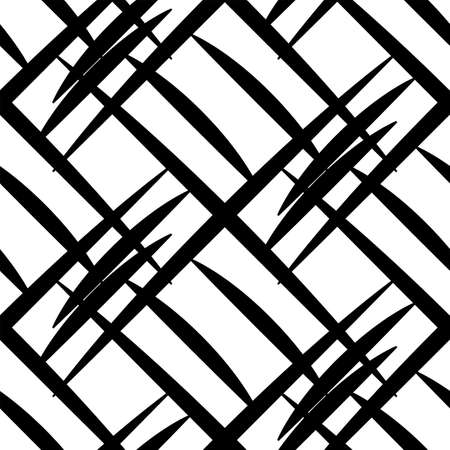Black and white geometric seamless pattern with artistic lines. Abstract vector grunge. Monochrome traditional illustration for fabric design, wallpaper, decorative paper, web design, background.のイラスト素材