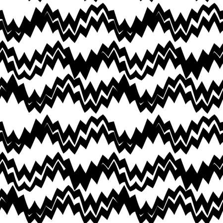 Geometric black and white seamless pattern with zigzag. Abstract vector chevron waves. Monochrome artistic illustration for fabric design, wallpaper, decorative paper, web design, background.のイラスト素材