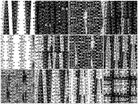 Black and white seamless pattern with sound waves. Collection of abstract vector retro grunge. Monochrome artistic illustration for fabric design, wallpaper, decorative paper, web design, background.のイラスト素材