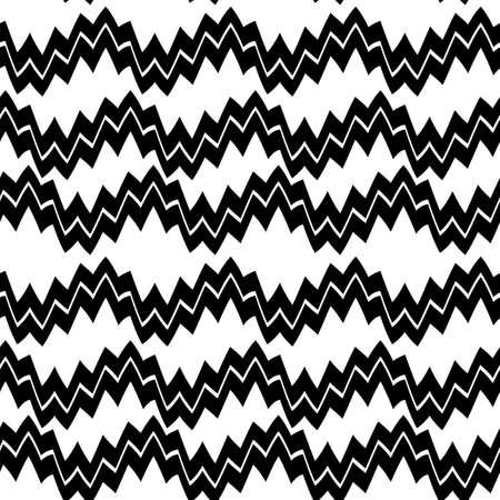 Geometric black and white seamless pattern with zigzag. Abstract vector chevron waves. Monochrome artistic illustration for fabric design, wallpaper, decorative paper, web design, background.のイラスト素材