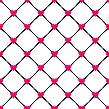 Geometric seamless pattern with hearts and rhombs. Abstract vector diamond net. Romantic artistic illustration for fabric design, wallpaper, decorative paper, web design, templates, collages.のイラスト素材