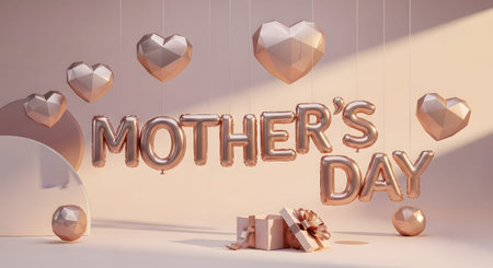 A stylish composition for Mother's Day featuring the words 'MOTHER'S DAY' in rose gold lettering,...