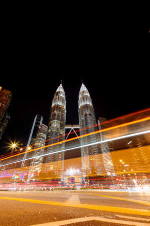 KL Twin Towers with light trailsのeditorial素材
