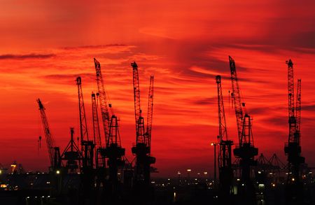 Skyline from the harbor in Hamburg, germany.の写真素材