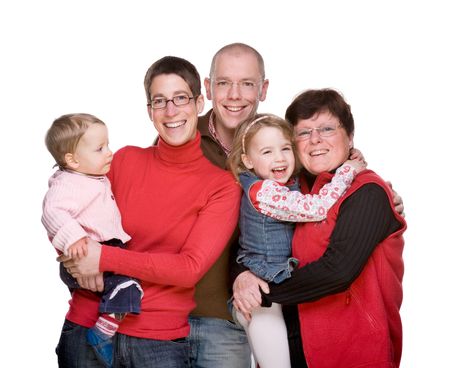 Full isolated studio picture of a happy  caucasian family