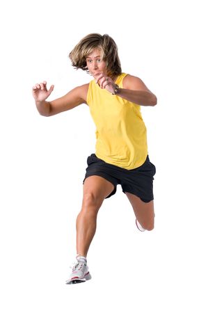 Full isolated picture of a  caucasian running woman の写真素材