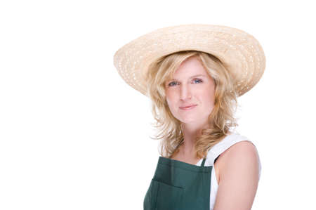 Full isolated portrait of a beautiful caucasian gardenerの写真素材