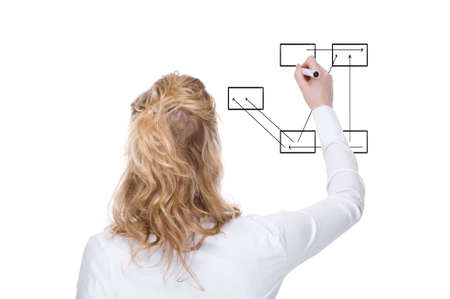 Full isolated studio picture from a  businesswoman  drawing some graphicsの写真素材