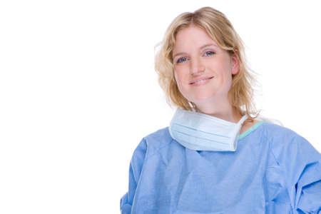 Full isolated portrait of a beautiful caucasian doctorの写真素材
