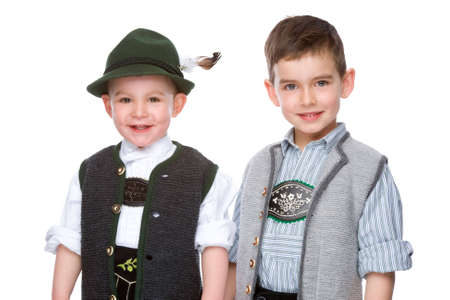Full isolated studio picture from two litte bavarian boysの写真素材