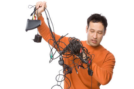 Full isolated studio picture from a electrician with cablesの写真素材