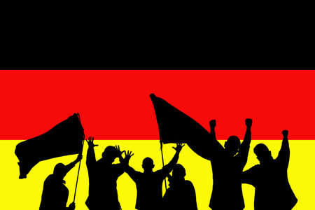 Silhouette from some sport fans in front of the flag from germanyの写真素材