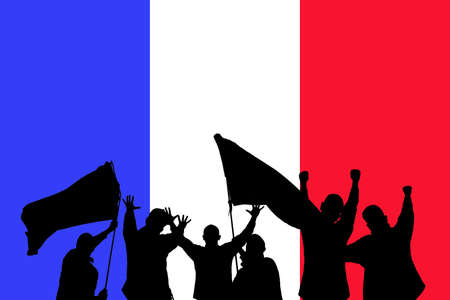 Silhouette from some sport fans in front of the flag from franceの写真素材