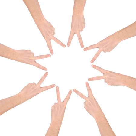 Full isolated studio picture from hands make a symbol signの写真素材