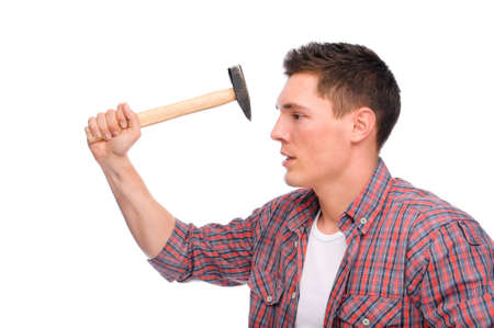 Full isolated studio picture from a young craftsmanの写真素材