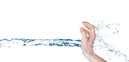 Full isolated studio picture from a human hand with some waterの写真素材