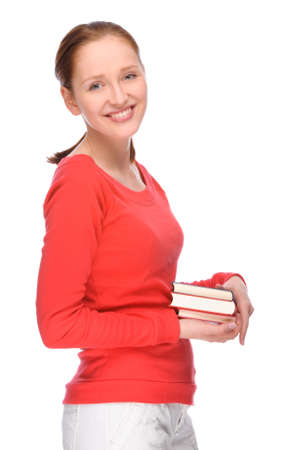 Full isolated portrait of a beautiful and happy young studentの写真素材