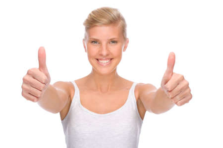 Full isolated portrait of a beautiful and happy womanの写真素材