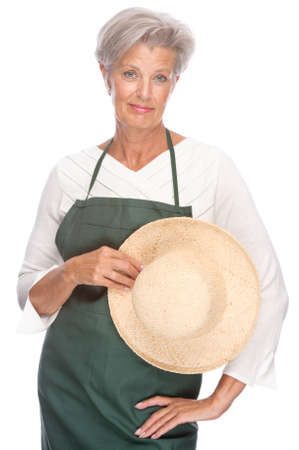 Full isolated portrait of a senior gardenerの写真素材