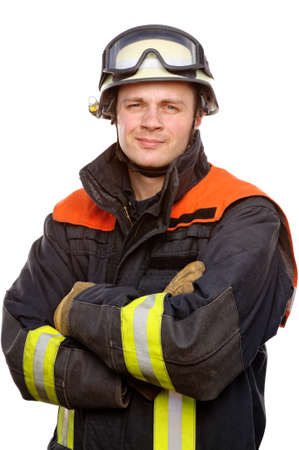 Picture from a young and successful firefighter at workの写真素材