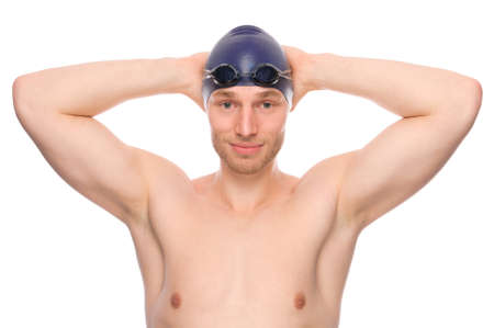 Full isolated studio picture from a young swimmerの写真素材