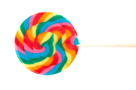 Colourful lollipop in front of white backgroundの写真素材