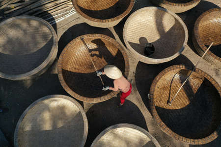 Bamboo boat making village in central vietnamの写真素材