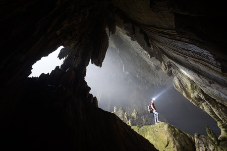 Nice cave with sunlight in Moc Chau province northern Vietnamの写真素材