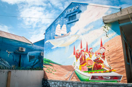 Nice wall painting in village Quang Binh province central Vietnamのeditorial素材