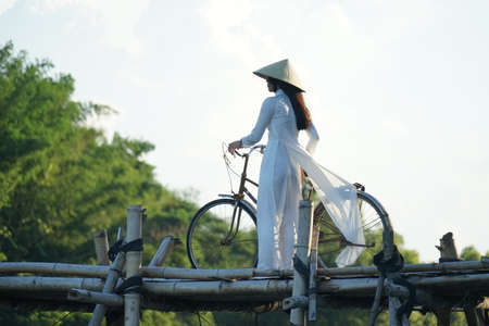 Nice bamboo bridge in Quang Ngai city central Vietnamのeditorial素材