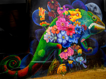 Nice wall painting in Quang Ngai province central Vietnamのeditorial素材