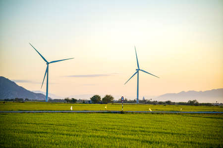 Nice sunset with wind turbine in Ninh Thuan province southern Vietnam