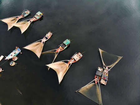 Fishing boat with fishing net in Nghe An province northern Vietnam