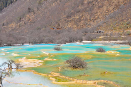 Huanglong national park in Ngawa Tibetan and Qiang Autonomous Prefecture Sichuan province Chinaの写真素材
