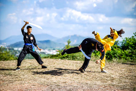 Binh Dinh traditional martial in Binh Dinh province central Vietnamのeditorial素材