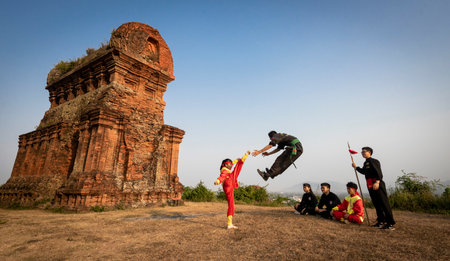 Binh Dinh traditional martial in Binh Dinh province central Vietnamのeditorial素材
