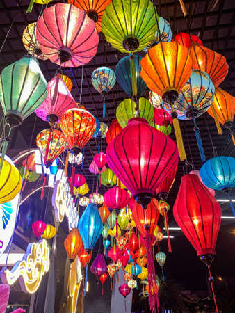 Colorful paper lanterns in the city of Hoi An, Vietnamの写真素材