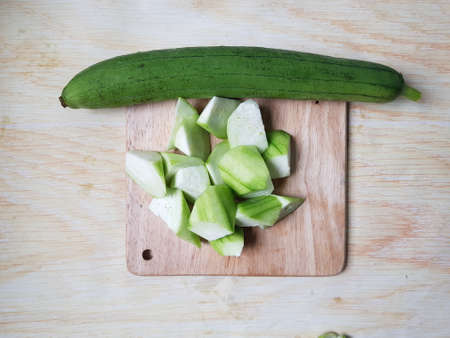 Green sponge gourd is prepaid for soup dishes in Viet Nam.の写真素材