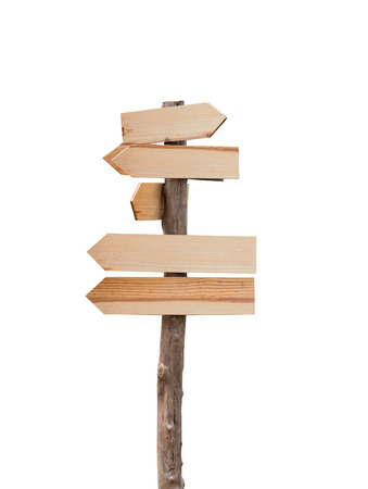 wooden sign isolated on white background.の写真素材