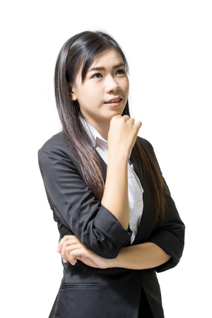 Portrait of smiling asian young business women. Isolated on a white background.の写真素材