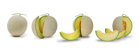 collection of green melon isolated on white background. File contains a clipping path.の写真素材