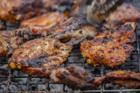 close up grilled pork ribs on the grill.の写真素材