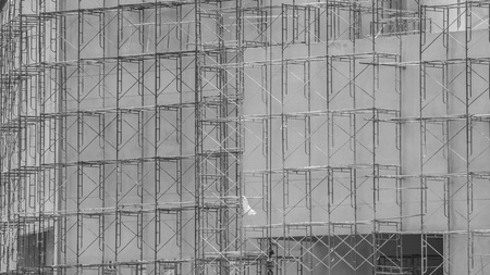 The scaffold in building construction site. black and white