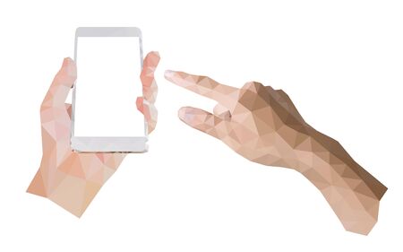 hand using tablet vector illustration low polygon style isolated on white backgroundのイラスト素材