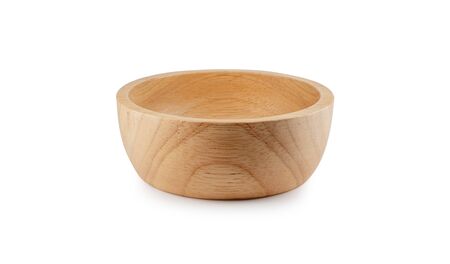 front view wooden bowl Isolated on white background, File contains a clipping path.の写真素材
