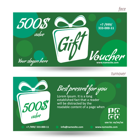 Discount voucher template green background. Can be used as a design template for certificate, coupon or gift card.のイラスト素材