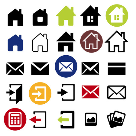 Web icons set - house letter sign arrow email. Vector Minimalism. Isolated on white and black background.のイラスト素材