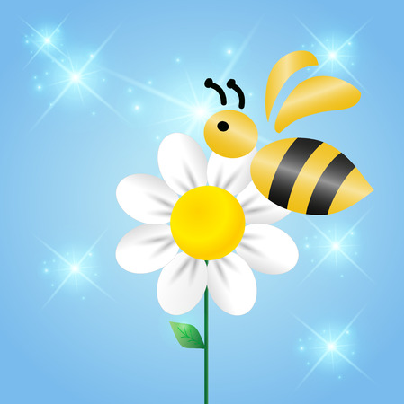 Merry bee on a flower in the sky.のイラスト素材